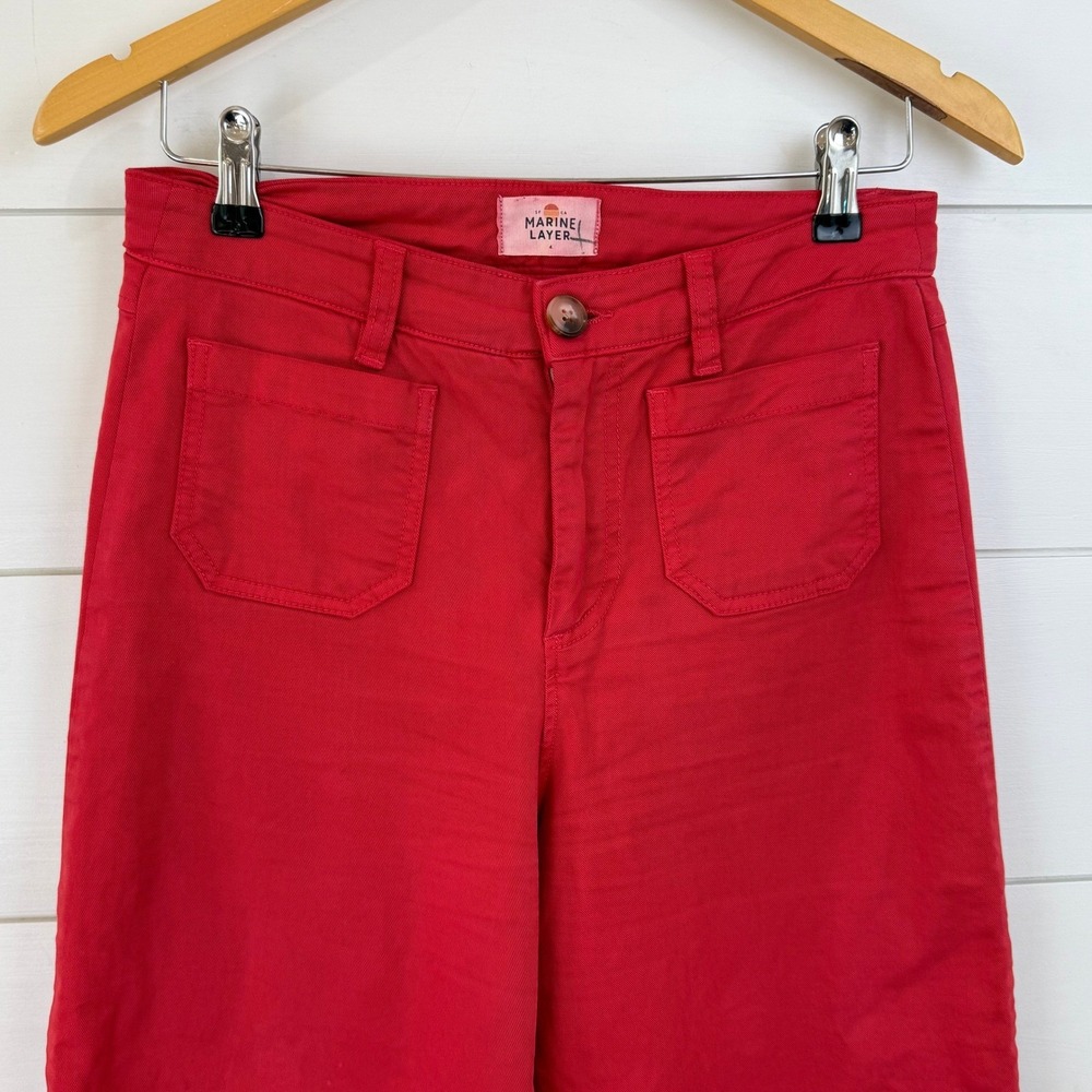 Marine Layer BRIDGET Red Wide‎ Leg Cropped Pants High Waisted WOMEN 4 - Picture 3 of 11